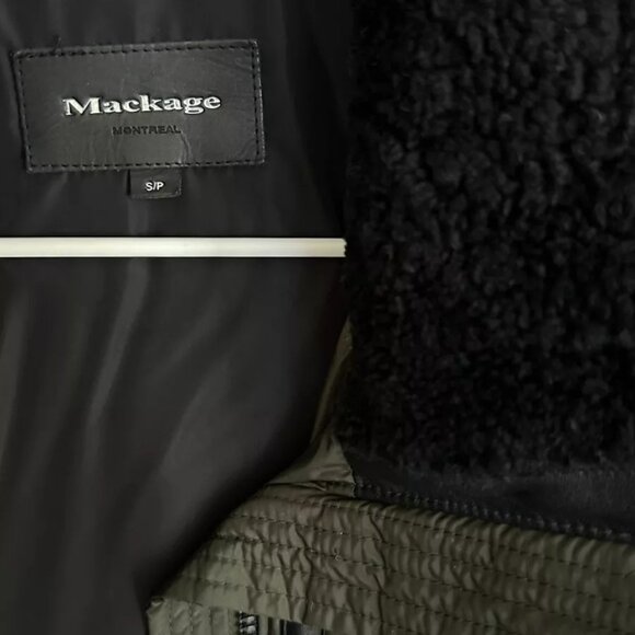 MACKAGE Women's Down Leather Sleeve Puffer Coat in Green/Black Size S - Picture 7 of 13